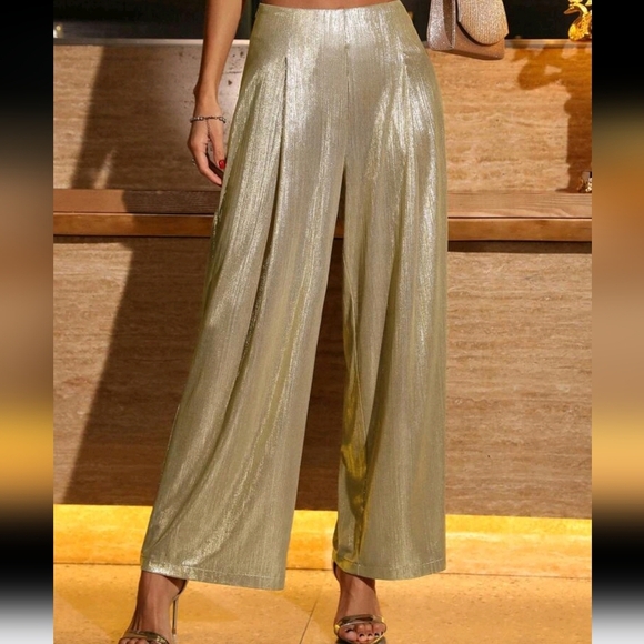 Women's High Waist Metal Decor Slimming Loose Wide Leg Casual Pants - Picture 2 of 4